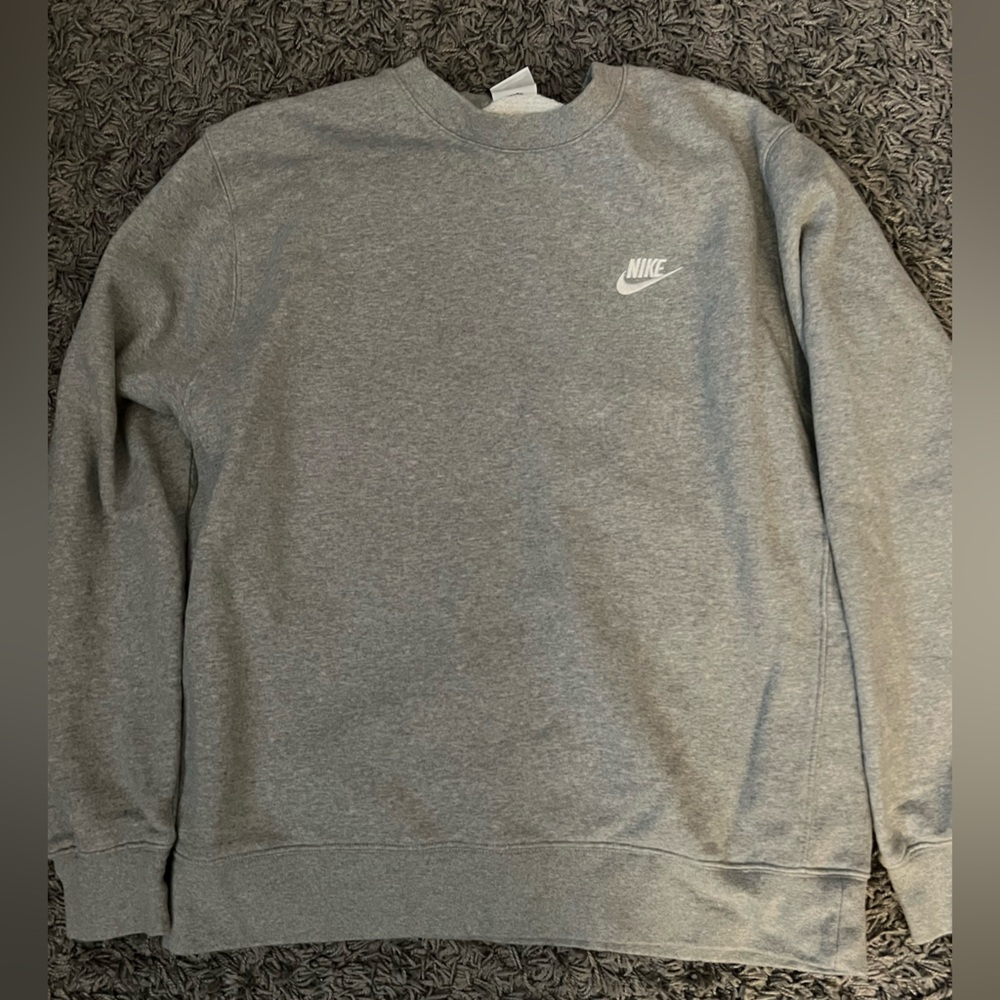 Nike Gray Crewneck Sweater with Ribbed Details